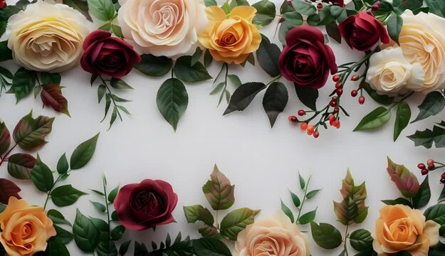 White floral backdrop for wedding invites is elegant.
