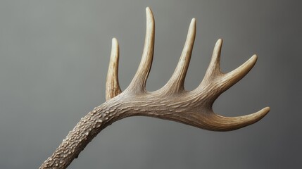 Naklejka premium Deer antler on a gray background. Close-up.