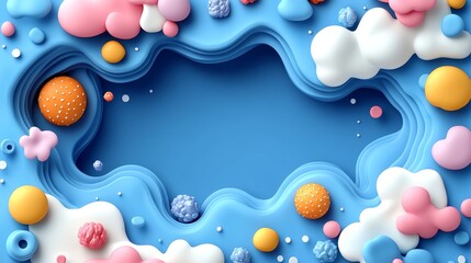 Colorful abstract background featuring playful shapes and textures in vibrant blue and pastel tones, perfect for creative designs.