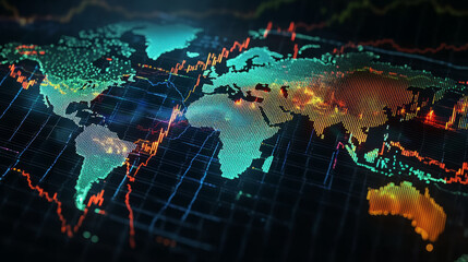 A stock market chart showing the performance of global indices over time, highlighting key trends
