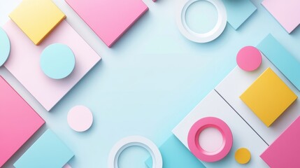 A clean, abstract geometric background banner with bright, minimalist shapes like squares and circles, arranged in an artistic and balanced composition