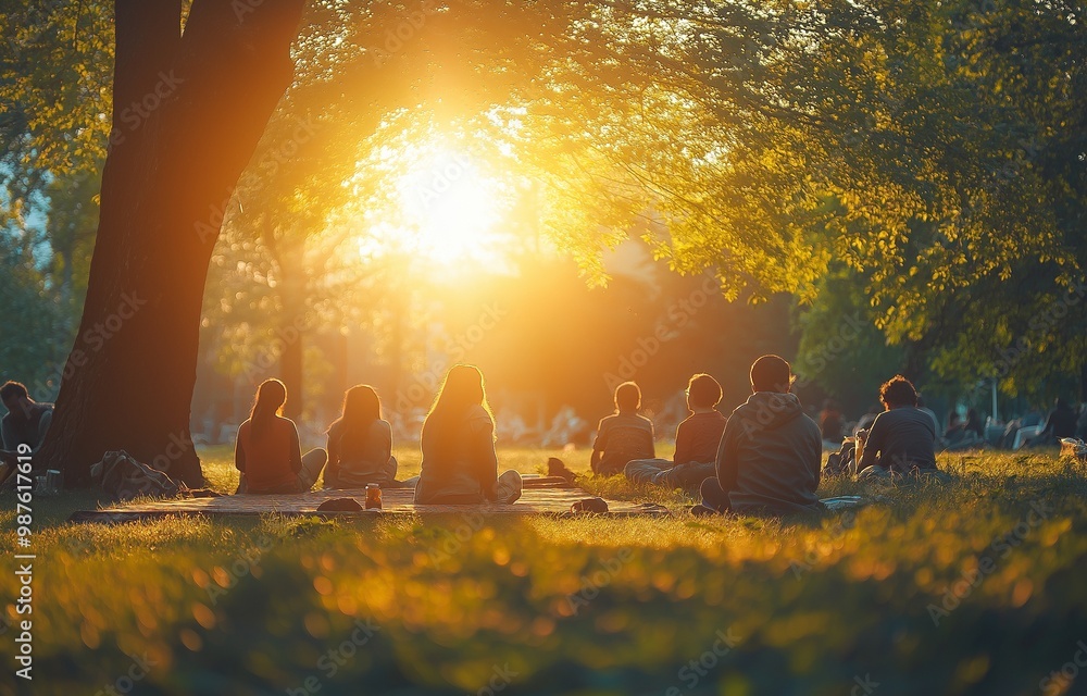 Wall mural people of all ages take a springtime vacation in the outdoors