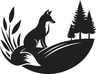 In a nice way Fox silhouette vector art illustration pure black color on a hill with no background, fox illustration design mountain for printable.