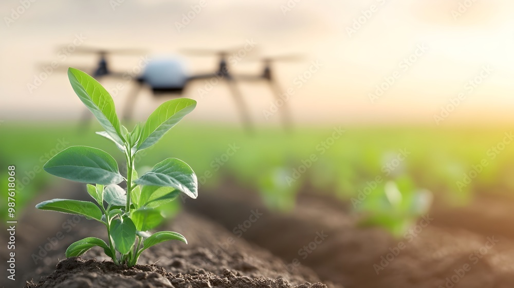 Poster futuristic precision agriculture - ai-driven smart farms revolutionizing resource efficiency and adv