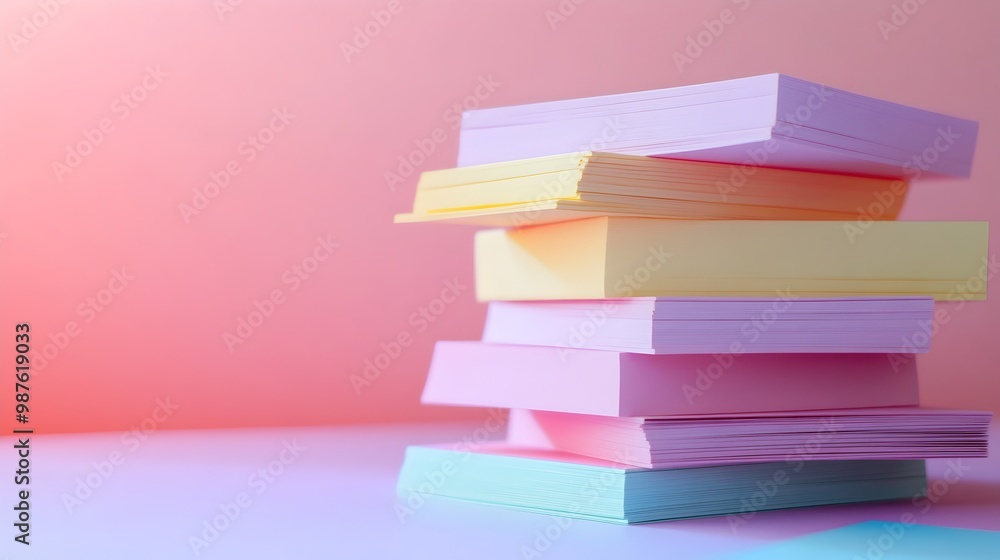 Poster muted gradient sticky note stack on minimal desk with abstract expressionism