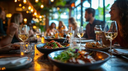 Dining at a restaurant, a young family enjoys a meal out, with everyone savoring their dishes.