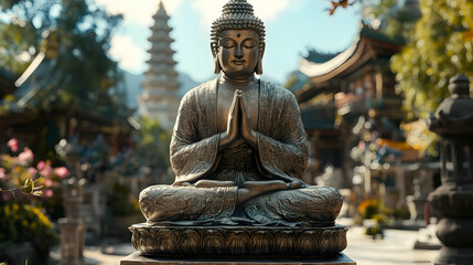 Buddha Statue in Temple Setting - Realistic Image