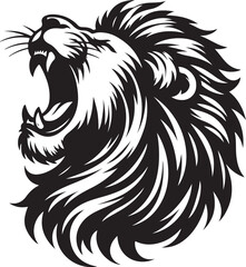 Stylized lion silhouette, roaring pose, black and white illustration