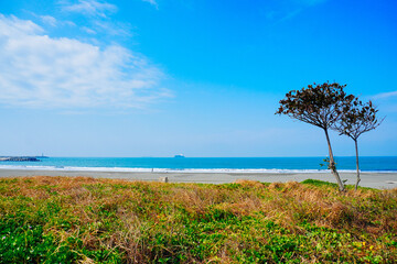 Kaohsiung, Taiwan, Republic of China, 01 25 2024: The landscape of Kaosiung Sizihwan Bay beach in Kaohsiung  © Feng