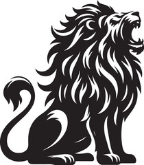 Fototapeta premium Stylized lion silhouette, roaring pose, black and white illustration