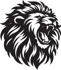 Stylized lion silhouette, roaring pose, black and white illustration