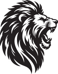 Fototapeta premium Stylized lion silhouette, roaring pose, black and white illustration