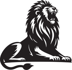 Fototapeta premium Stylized lion silhouette, roaring pose, black and white illustration