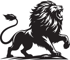 Obraz premium Stylized lion silhouette, roaring pose, black and white illustration