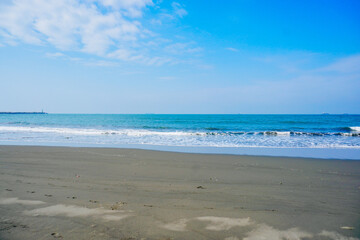 Kaohsiung, Taiwan, Republic of China, 01 25 2024: The landscape of Kaosiung Sizihwan Bay beach in Kaohsiung 