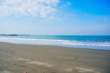 Kaohsiung, Taiwan, Republic of China, 01 25 2024: The landscape of Kaosiung Sizihwan Bay beach in Kaohsiung  © Feng