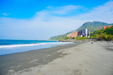 Kaohsiung, Taiwan, Republic of China, 01 25 2024: The landscape of Kaosiung Sizihwan Bay beach in Kaohsiung  © Feng