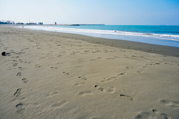 Kaohsiung, Taiwan, Republic of China, 01 25 2024: The landscape of Kaosiung Sizihwan Bay beach in Kaohsiung 