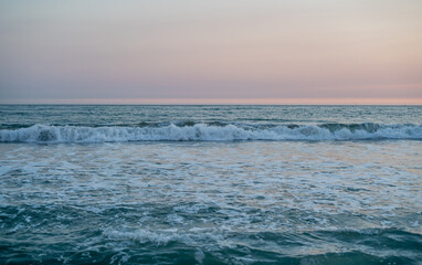 Aqua Blue Ocean Pretty Pink Sunset Waves