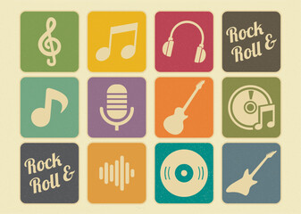 Retro Music Icons Vector Vintage Art