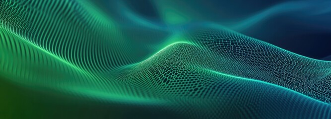 Abstract wave-like patterns in green and blue tones, creating a serene digital landscape.