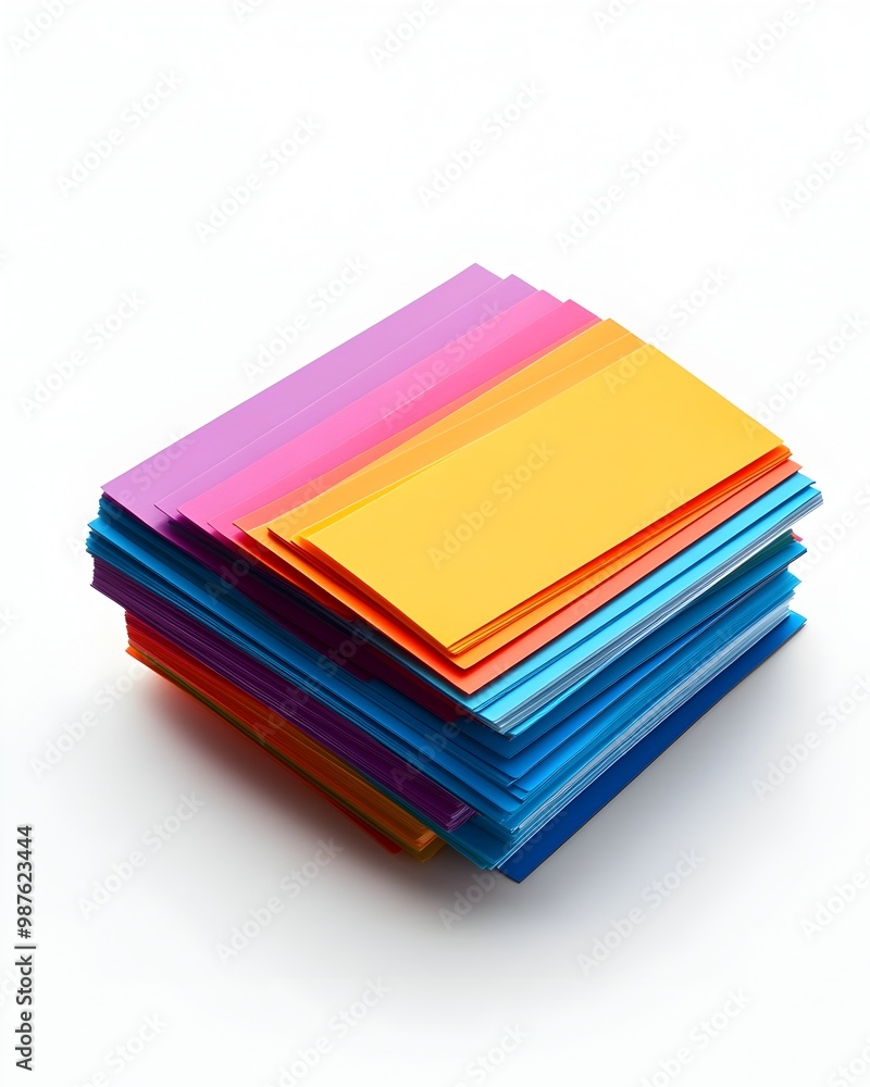Poster neatly stacked pile of colorful index cards in minimalist composition