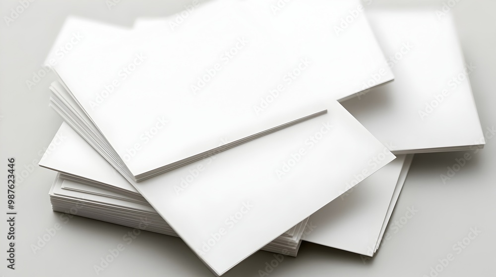 Poster neatly stacked pile of blank white index cards with crisp reflecting surfaces