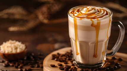 Caramel Latte with Whipped Cream and Drizzle Coffee Drink