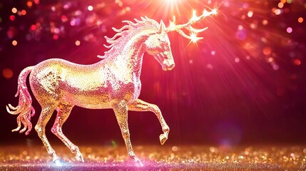 Golden Horse Figurine with Shimmering Antlers. Made with Generative AI Technology