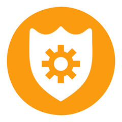 Shield with gear icon. Shield protection symbol