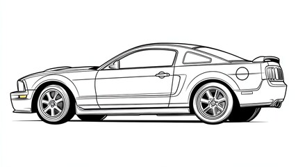 A black and white illustration of a classic sports car. The car is drawn in a simple, cartoon style.