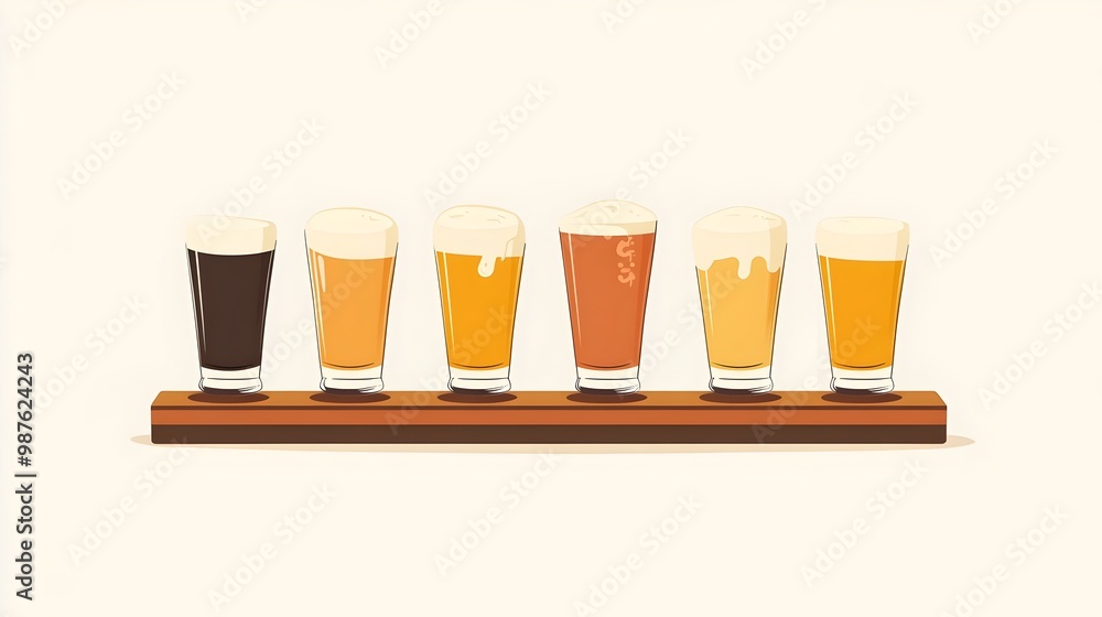 Poster of a beer flight tasting scene with a wooden flight board and small glasses showcasing a selection o