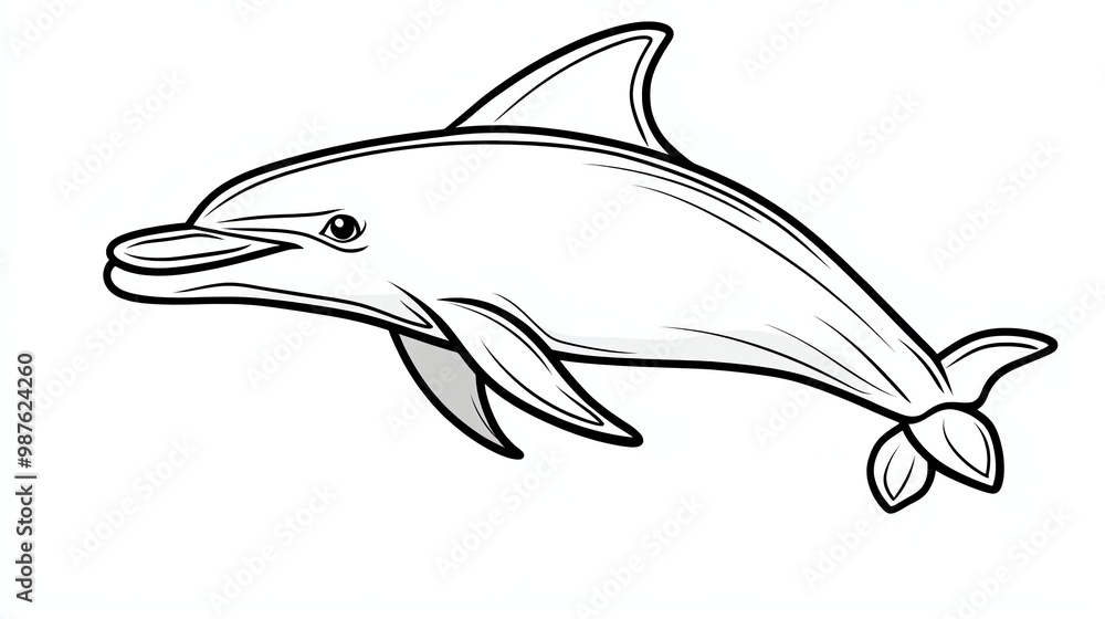 Poster a simple line drawing of a dolphin leaping out of the water. the dolphin is drawn in a cartoon style