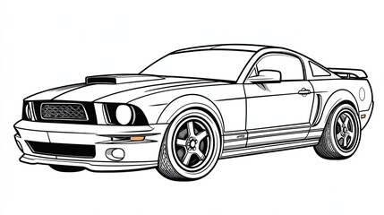 A black and white illustration of a classic sports car. The car is drawn in a simple, cartoon style.