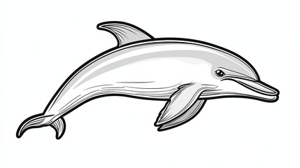 Fototapeta premium A simple line drawing of a dolphin leaping out of the water. The dolphin is drawn in a cartoon style with a big smile and a playful expression.