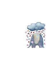 watercolour elefant in rainy clouds