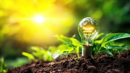 Ekologiczne, zrównoważone źródła energii. bulb with plant inside