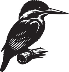 An animal of Kingfisher silhouette vector art, kingfisher bird icon illustration without background black color design, kingfisher seting and looking for hunt.