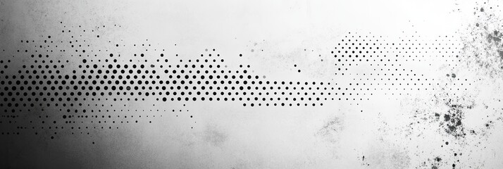 Abstract black and white graphic with dotted pattern and texture.