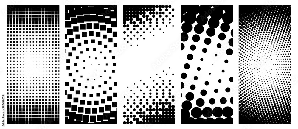 Poster a series of abstract vertical banners with a black and white color scheme