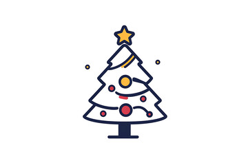 A minimalist flat art design of a Christmas tree, featuring simple lines and shapes to represent the festive symbol. 