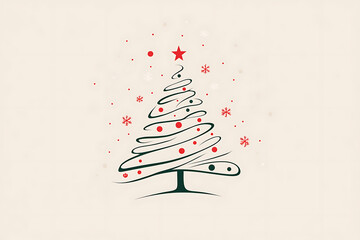 A minimalist flat art design of a Christmas tree, featuring simple lines and shapes to represent the festive symbol. 