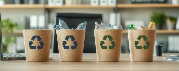 Employees participating in an office recycling program, symbolizing workplace sustainability and corporate environmental responsibility Recycling program, Green office