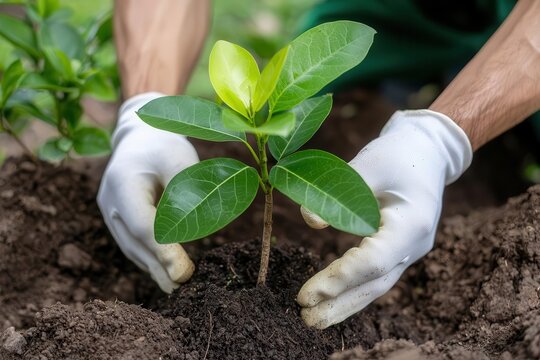 A team of employees planting trees in a community park, symbolizing environmental initiatives as part of CSR activities Tree planting, Environmental responsibility