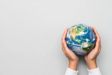 Close-up of hands holding a globe, symbolizing global corporate responsibility and commitment to positive environmental impact Global responsibility, Environmental CSR