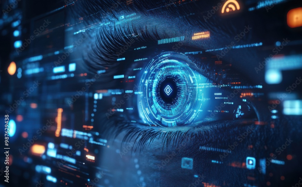 Aufkleber digital eye with glowing tech lines symbolizing artificial intelligence and futuristic vision in a v