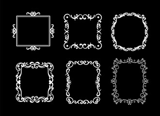 Vintage frame border ornament decorate floral isolated set. Vector flat graphic design illustration