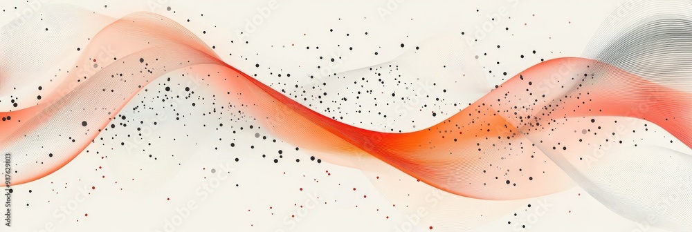 Poster abstract design featuring flowing lines and scattered dots in warm tones.