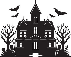 Spooky House Silhouette, Silhouette Of Spooky House, halloween Haunted House 