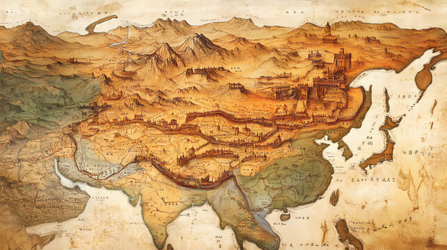 Map of the mongol empire at its peak in ad. Mongolian Empire. Illustration